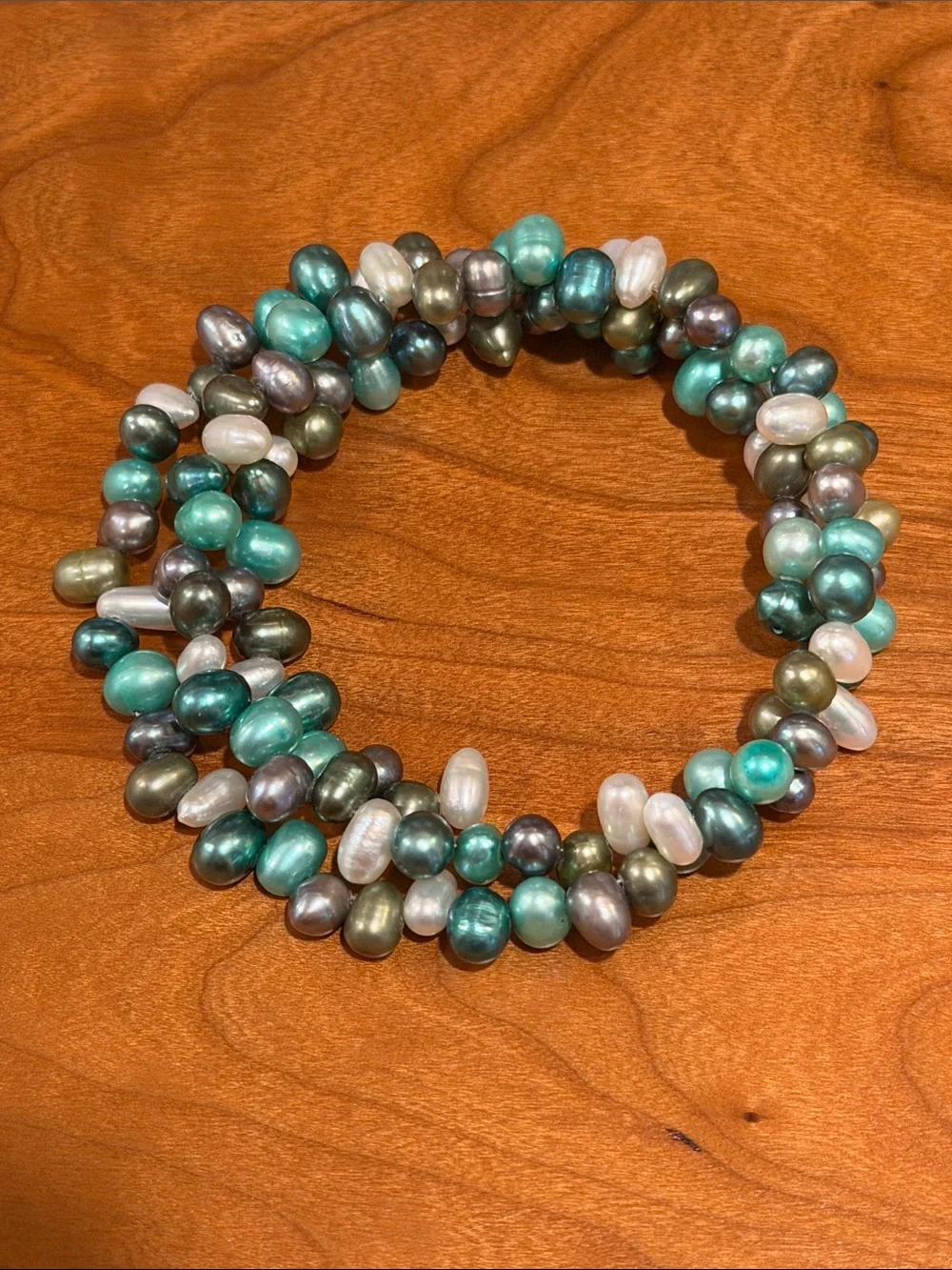 Multi-Color Freshwater Pearl Stretch Bracelet - Teal, White & Gray